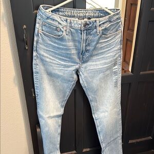 American Eagle Outfitters Blue Skinny Jeans with Distressed Details